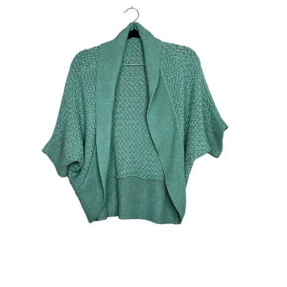 ZARA Slouchy Short Sleeves Knit Cotton Short Cardigan Sweater Open Front M Teal - Picture 13 of 14